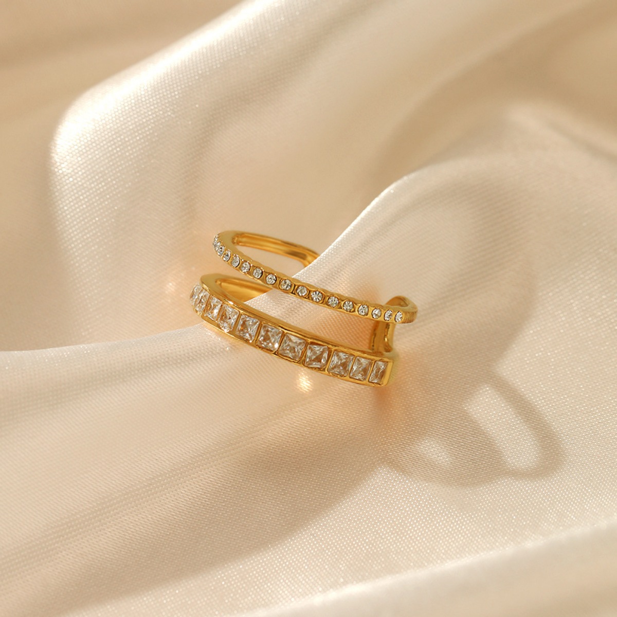 18K Gold-Plated Rhinestone Open Ring