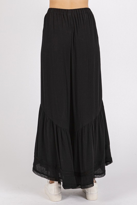 Lace Ruffle Asymmetric Hem Wide Leg Pants