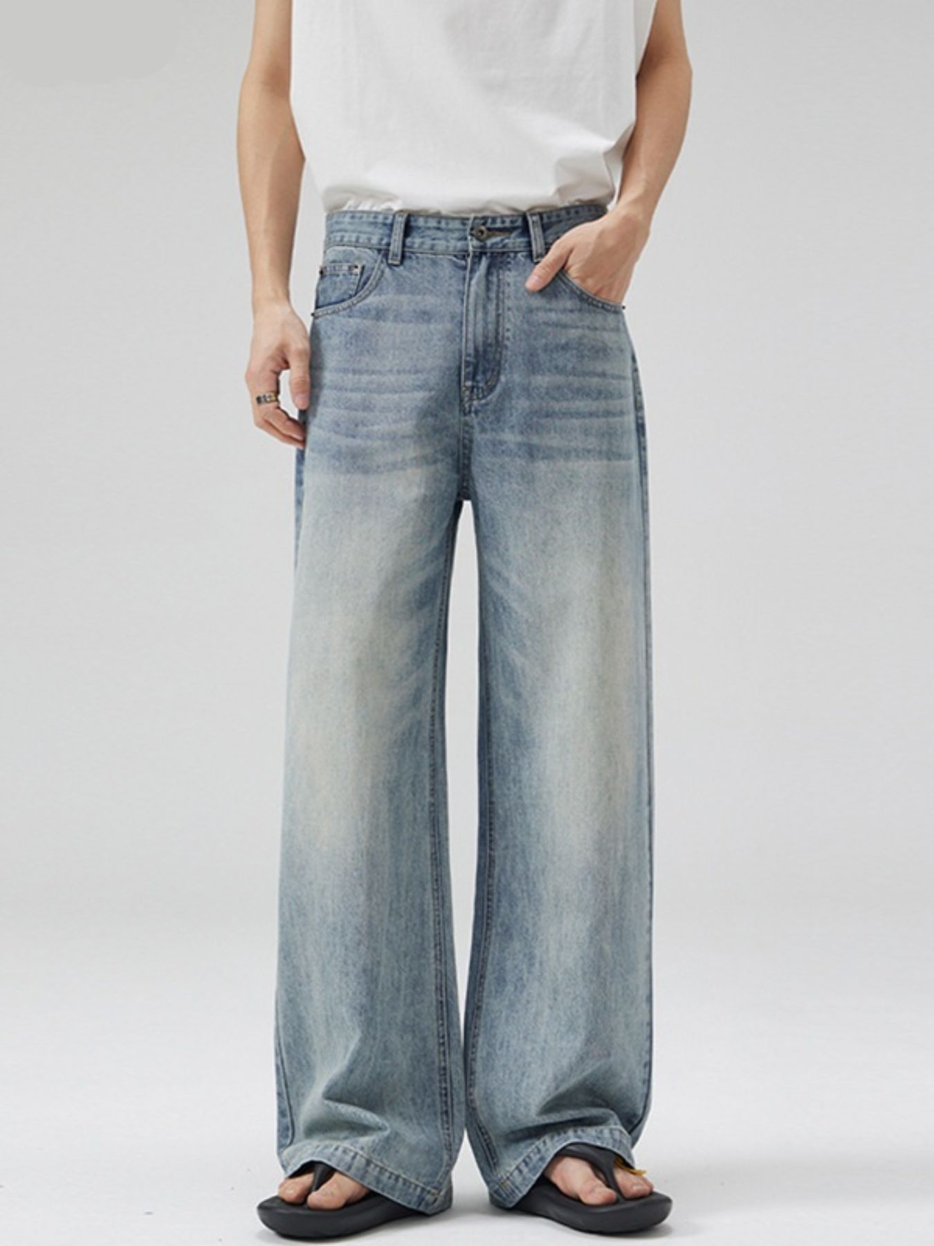 Men's Full Size Washed Wide Leg Jeans Plus Size