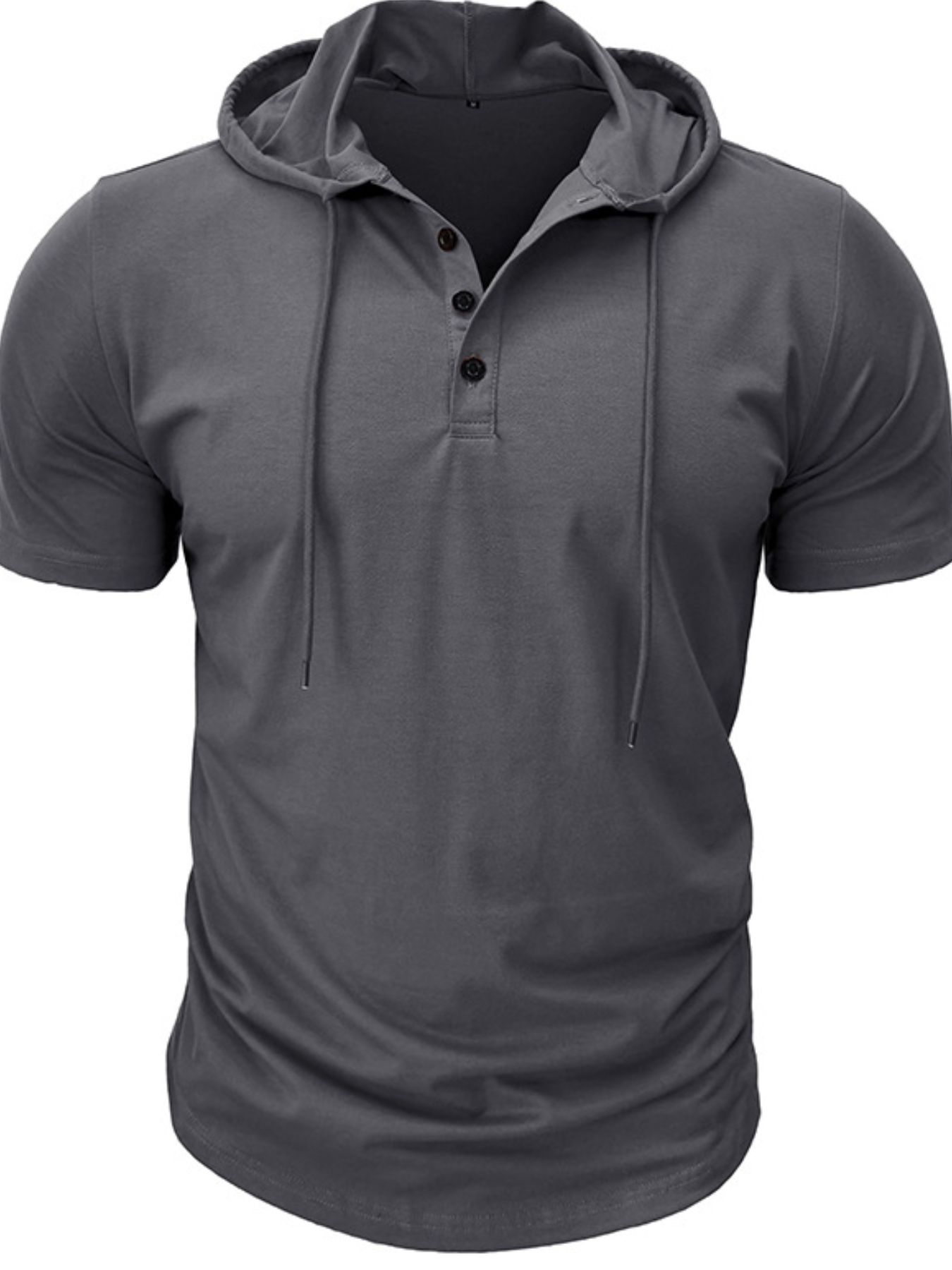 Men's Full Size Casual Hooded Henley T-Shirt Plus Size