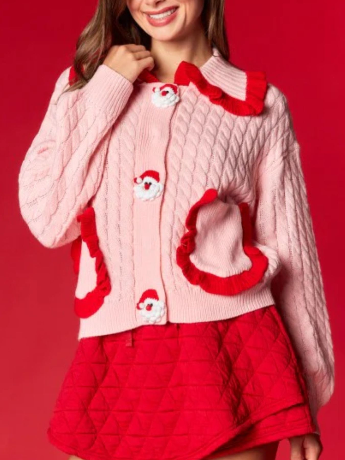 Christmas Santa Cable Knit Cardigan