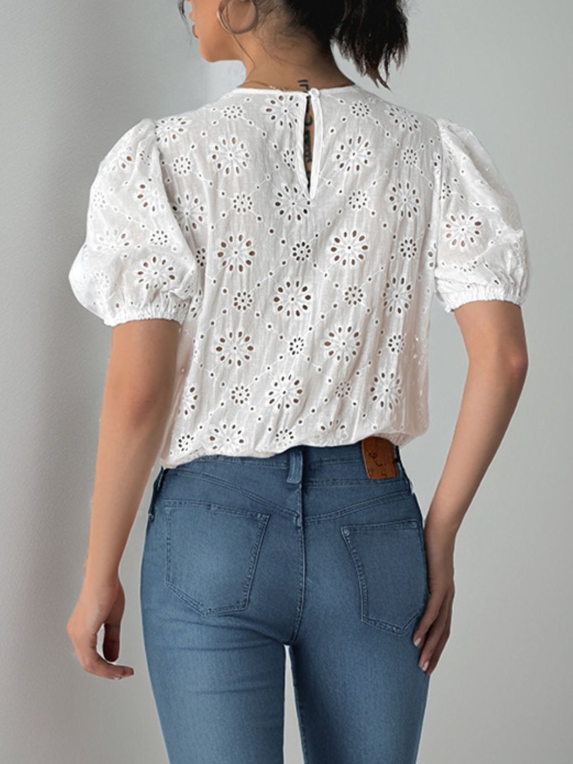 Tied Eyelet Short Sleeve Bodysuit