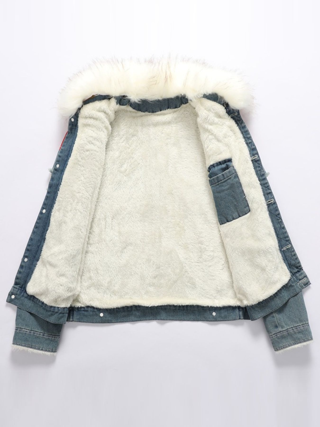 Men's Full Size Faux Fur Collar Denim Jacket Plus Size