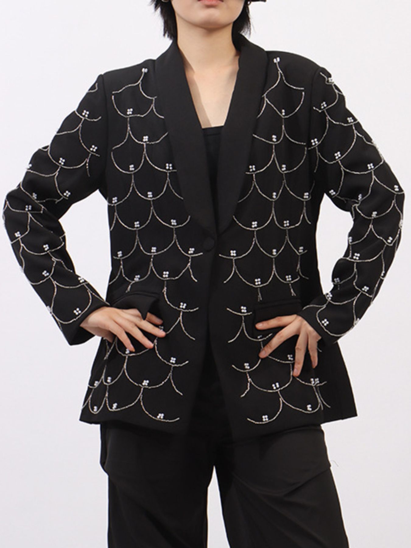 Pearl Detail Long Sleeve Blazer