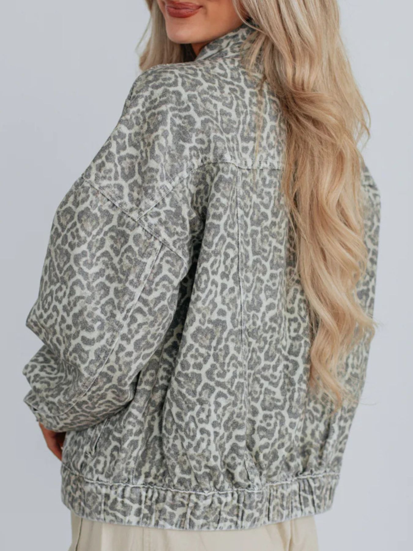 Leopard Button Up Denim Jacket