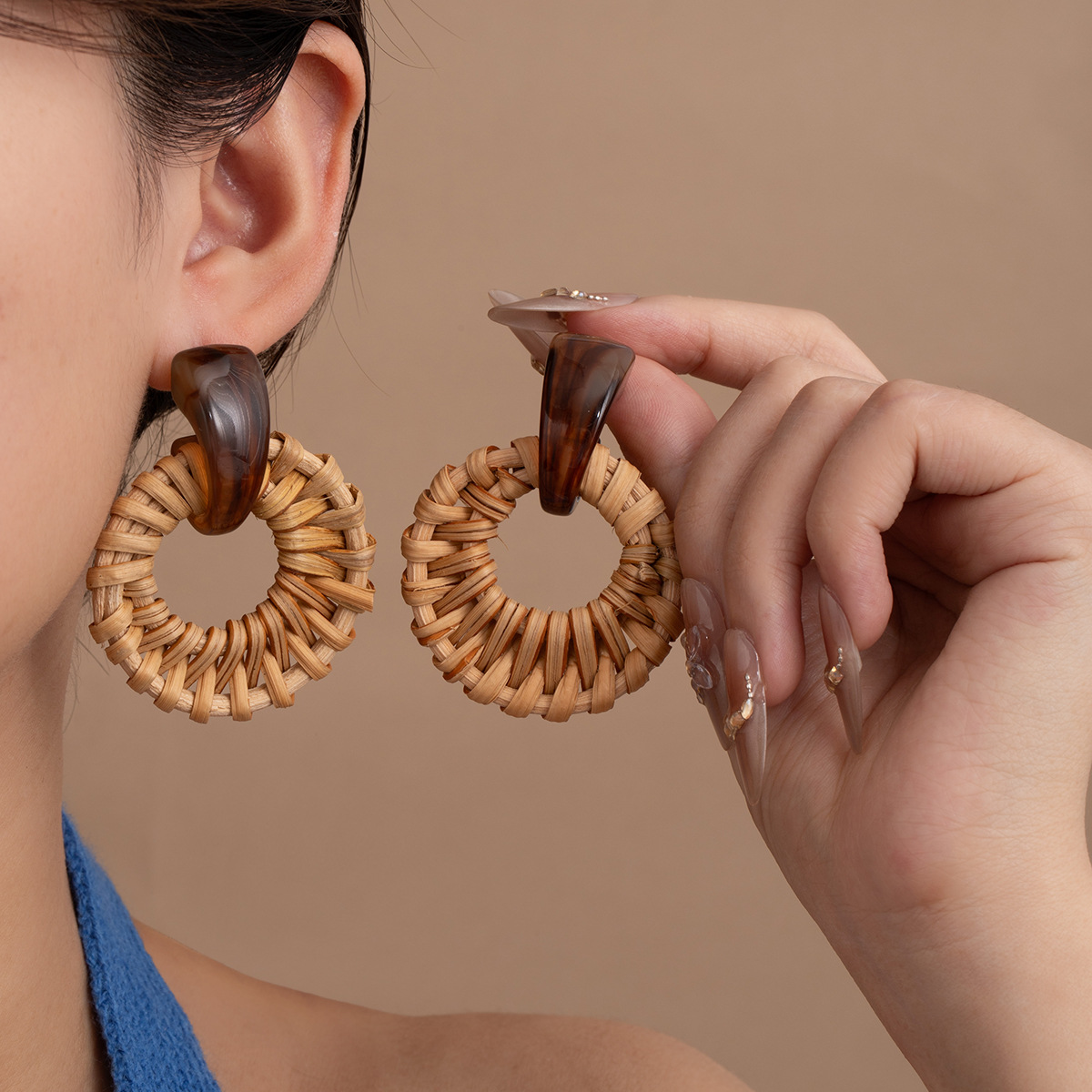 Bohemian Rattan Woven Hoop Earrings