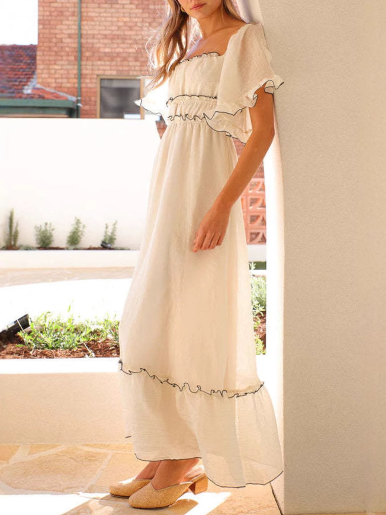 Ruffled Short Sleeve Tiered Maxi Dress