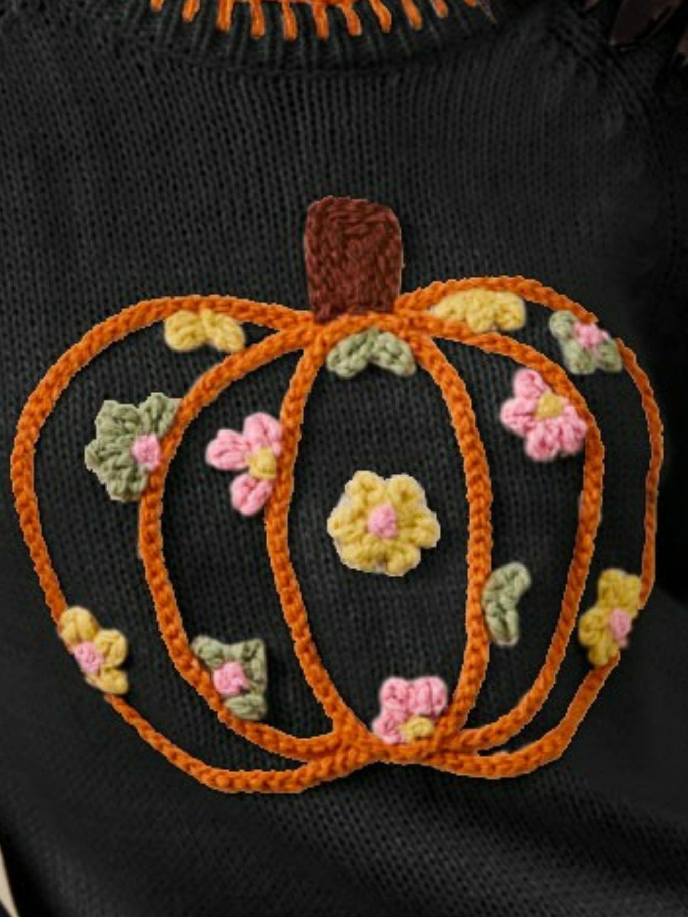 Pumpkin Floral Embroidered Thanksgiving Sweater