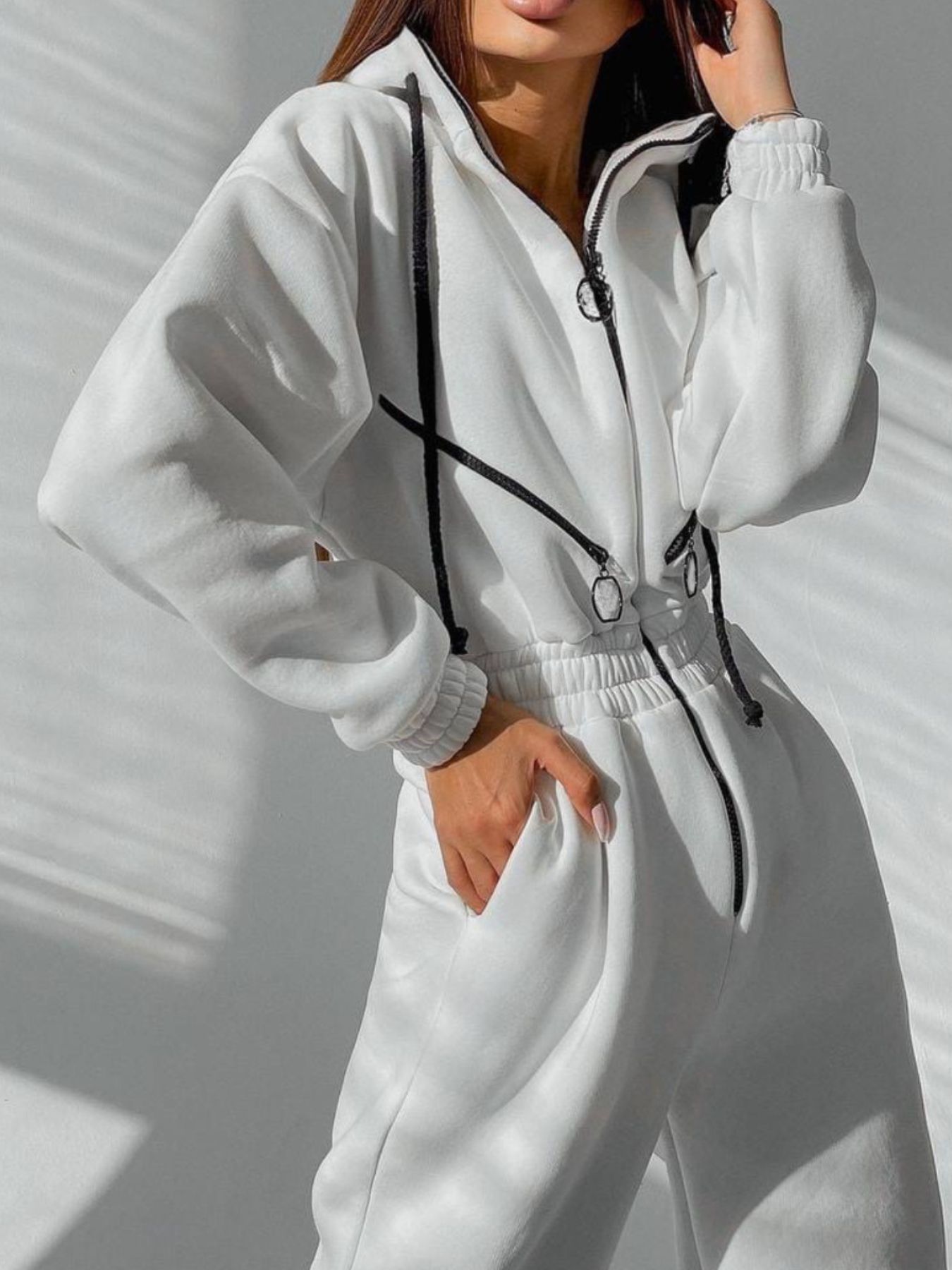 Hooded Zip-Up Long Sleeve Jumpsuit
