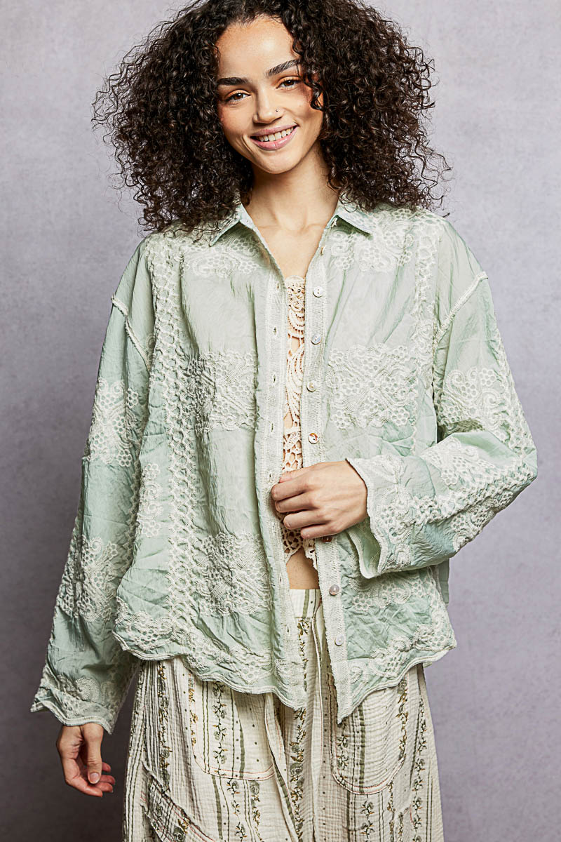 Embroidery Button Down Long Sleeve Shirt