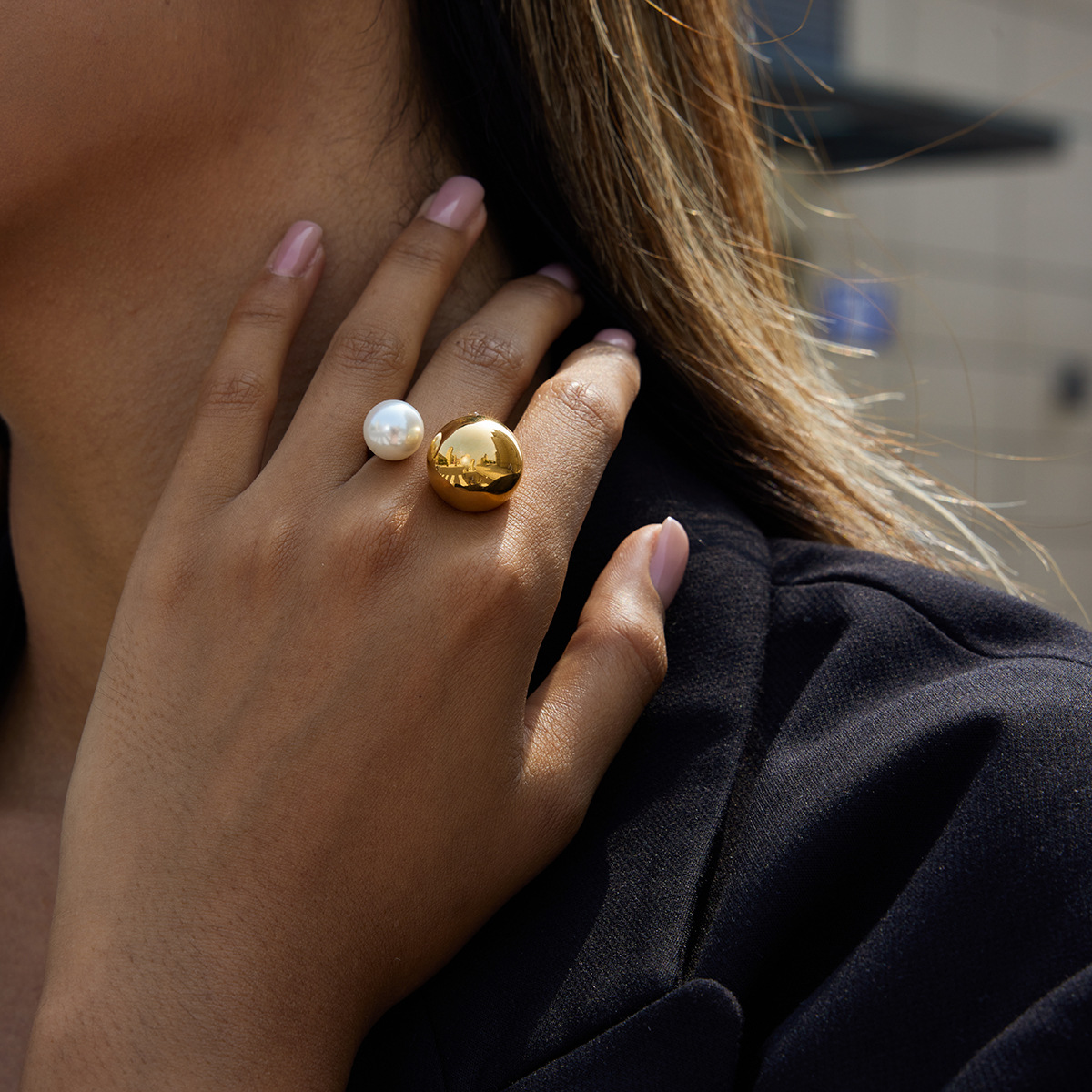 18K Gold-Plated Orb & Pearl Open Ring