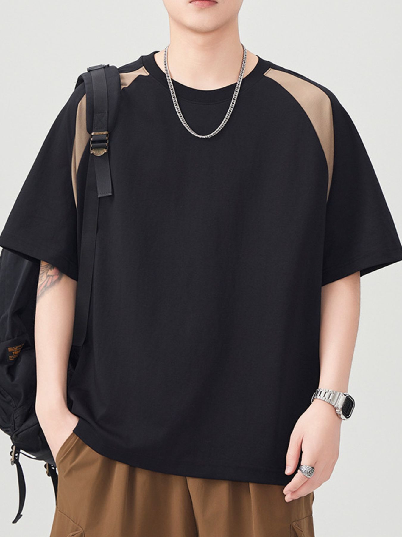 Men's Plus Size Contrast Round Neck Short Sleeve T-Shirt