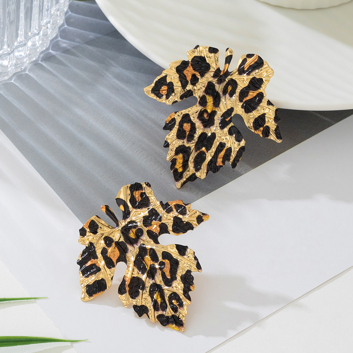 Alloy Leopard Print Leaf Earrings
