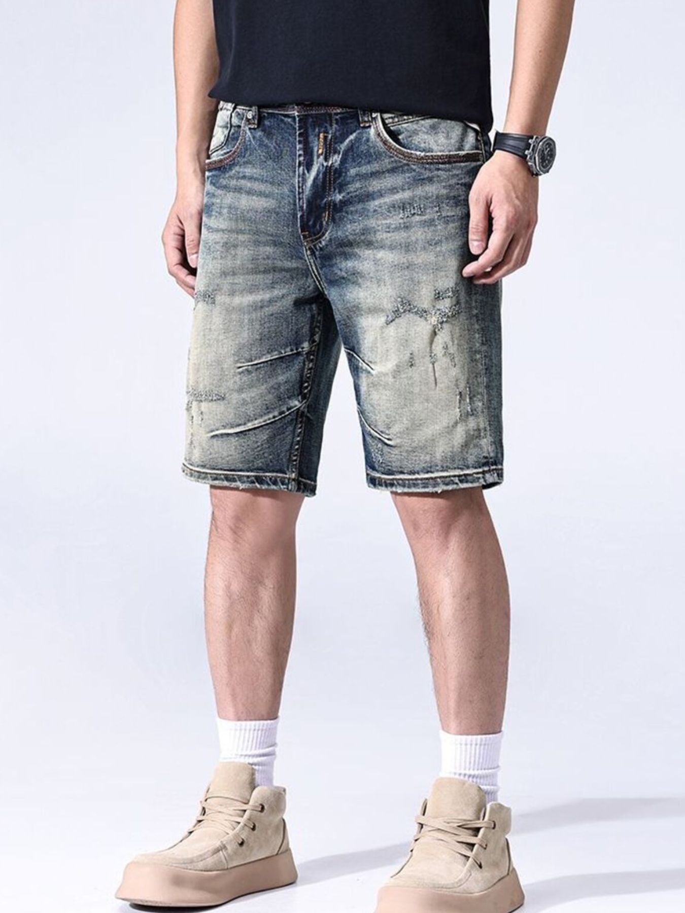 Men's Washed Denim Shorts