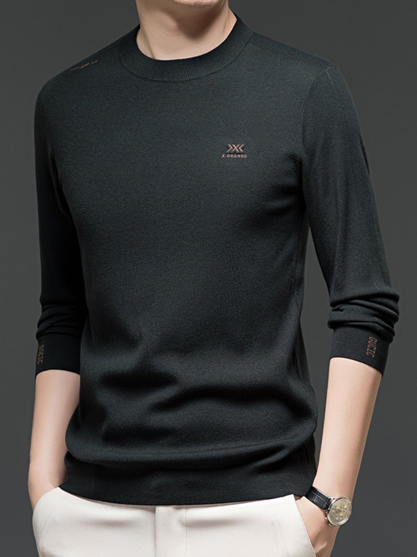 Men's Plus Size Long Sleeve Slim Fit Knit Top