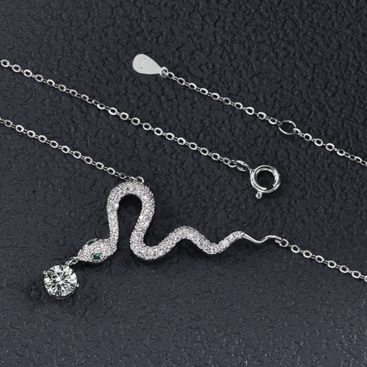 925 Sterling Silver Moissanite Snake Pendant Necklace