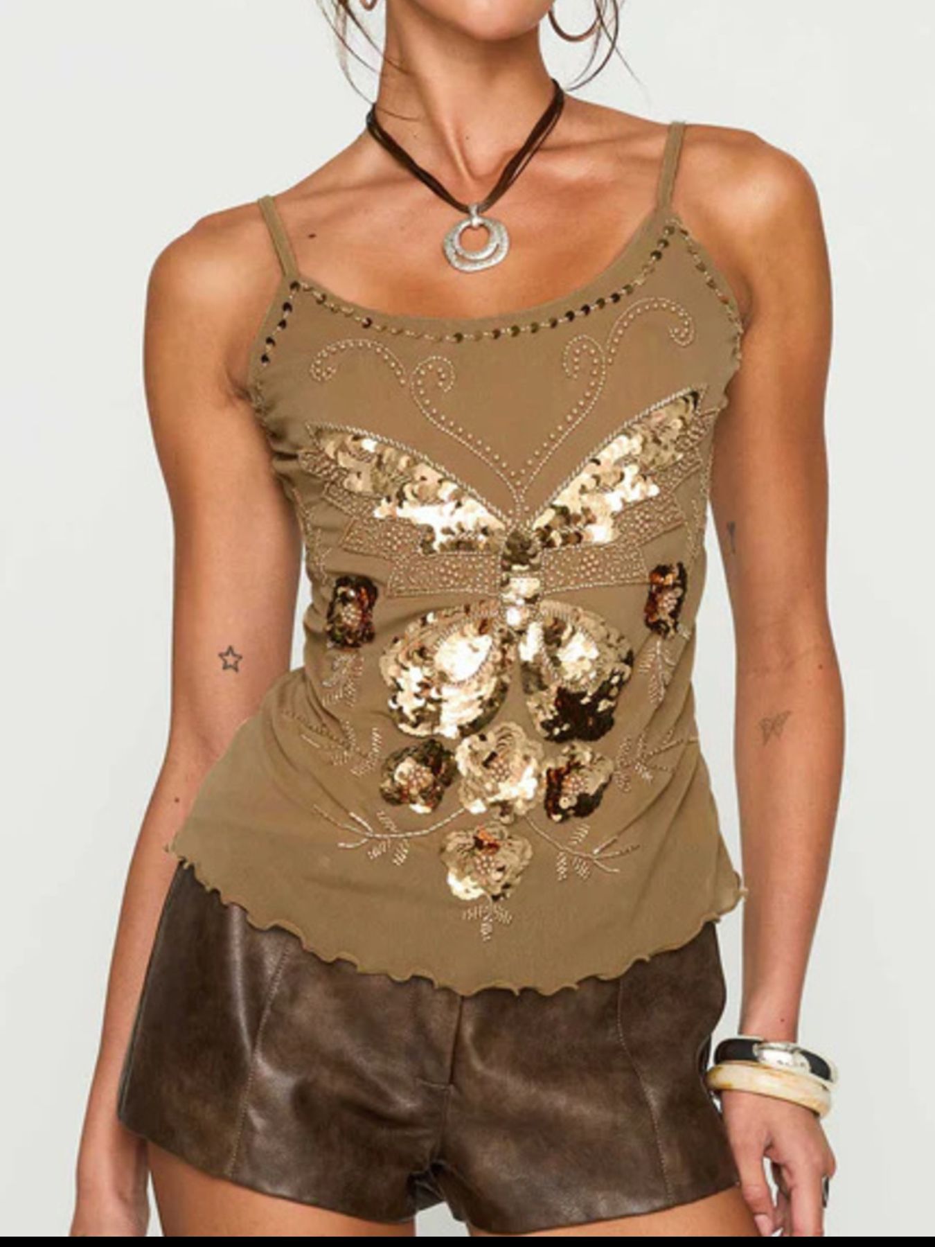 Sequin Butterfly Scoop Neck Cami