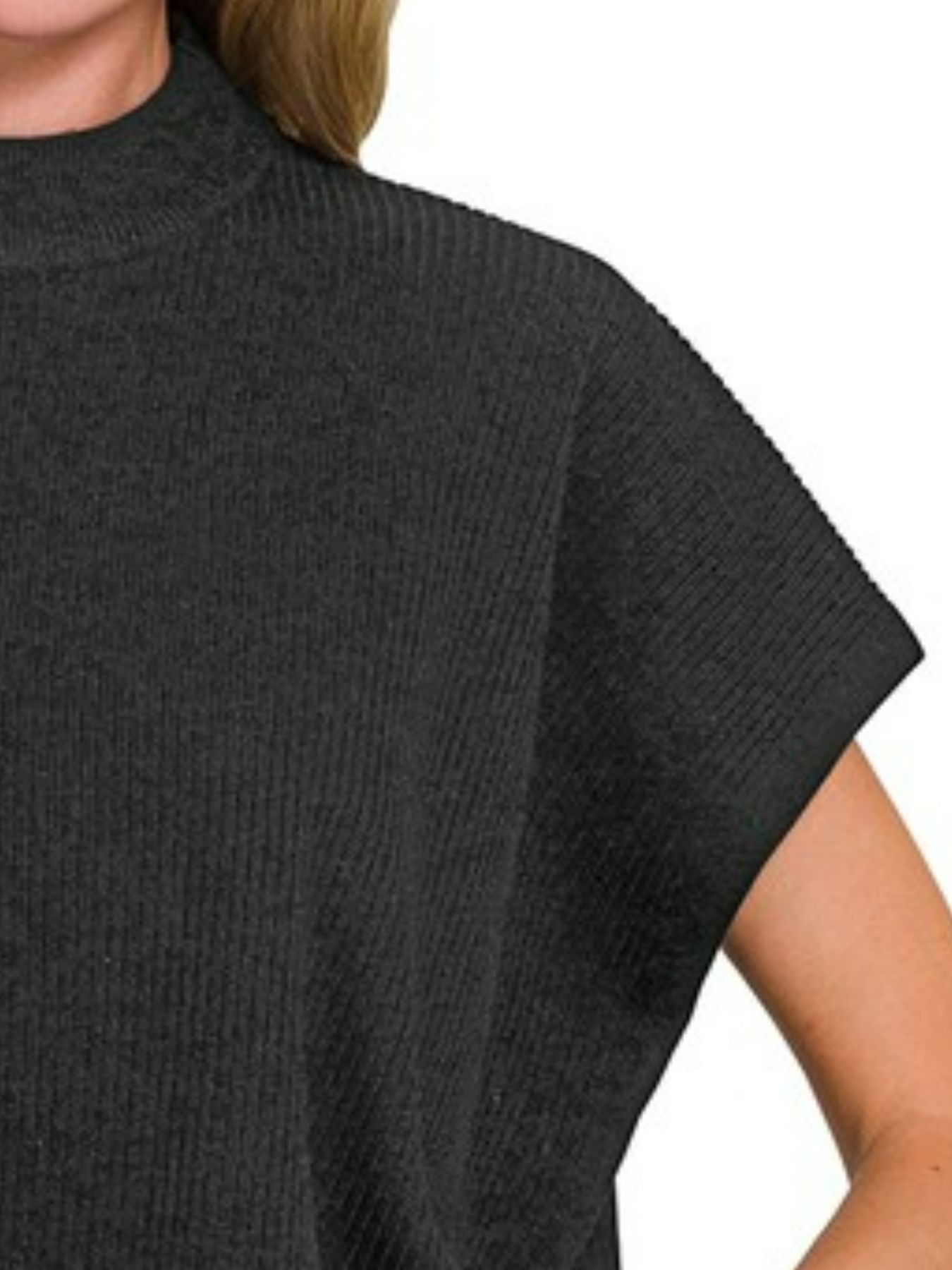 Viscose Mock Neck Short Sleeve Boxy Sweater
