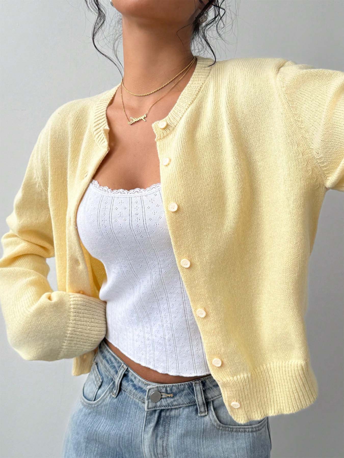Button-Up Long Sleeve Knit Cardigan