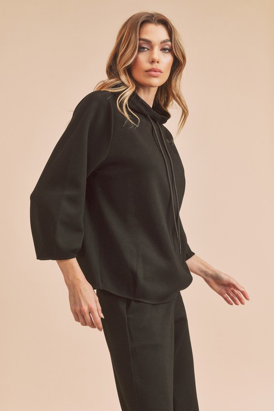 Lightweight Drawstring Mock Neck Sweatshirt