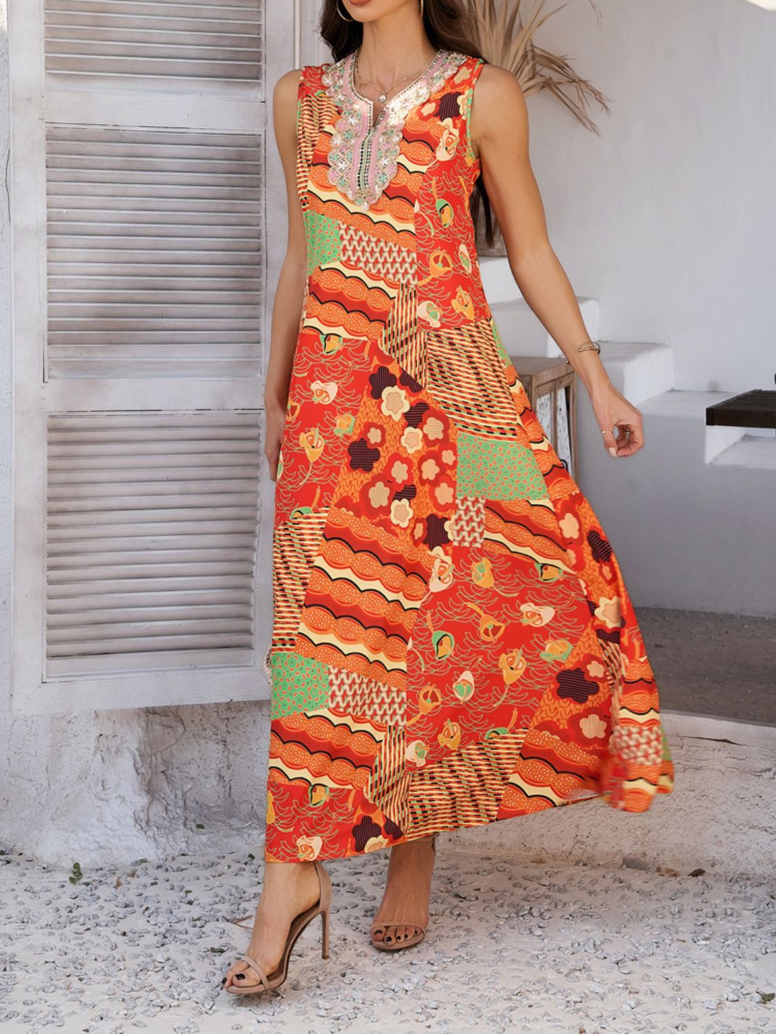 Printed Sleeveless Maxi Dress