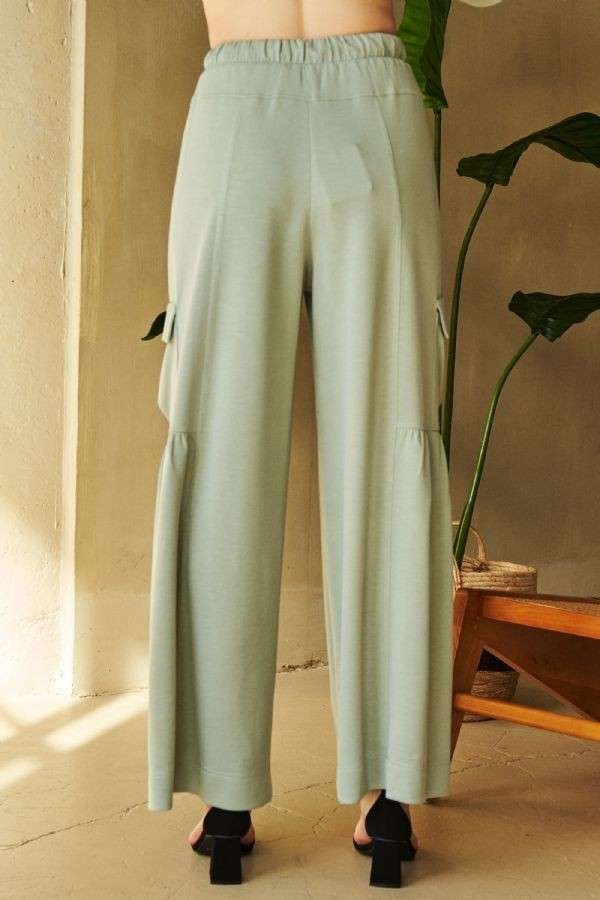 Drawstring Ruched Detail Wide Leg Pants