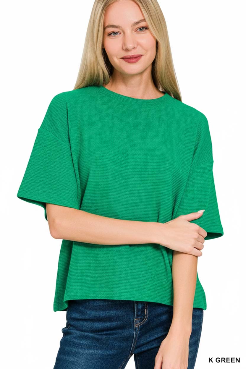 Full Size Double Knit Side Slits Hi Low Short Sleeve Top Plus Size