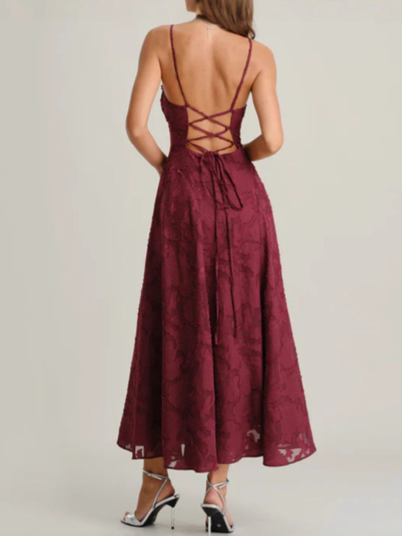 Lace Up Back Spaghetti Strap Maxi Dress