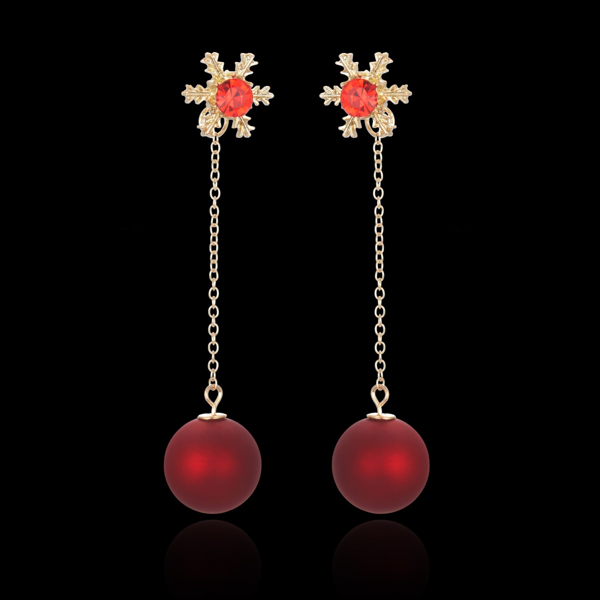 Snowflake Drop Earrings with Red Ball