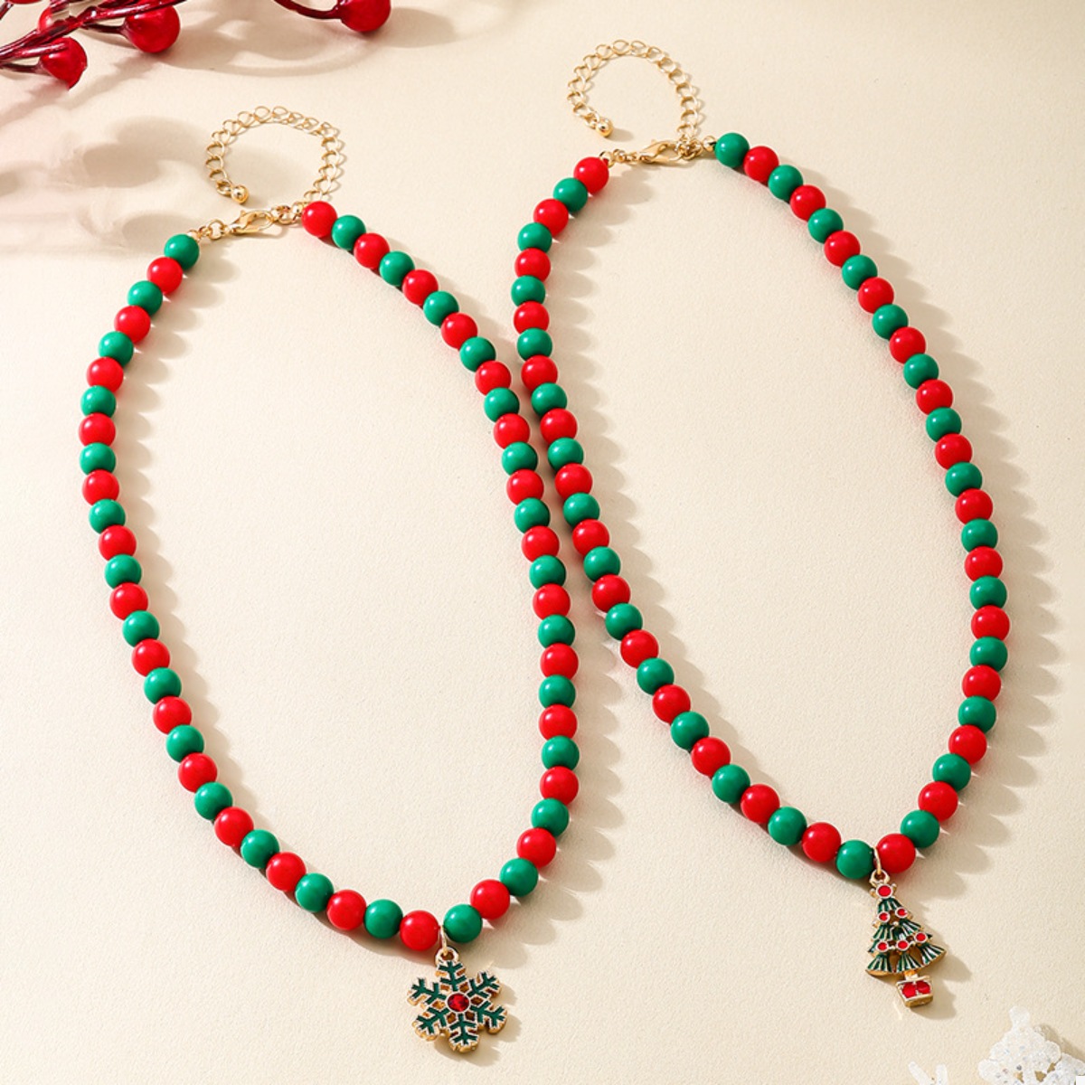 2 Piece Christmas Beaded Necklace with Pendants