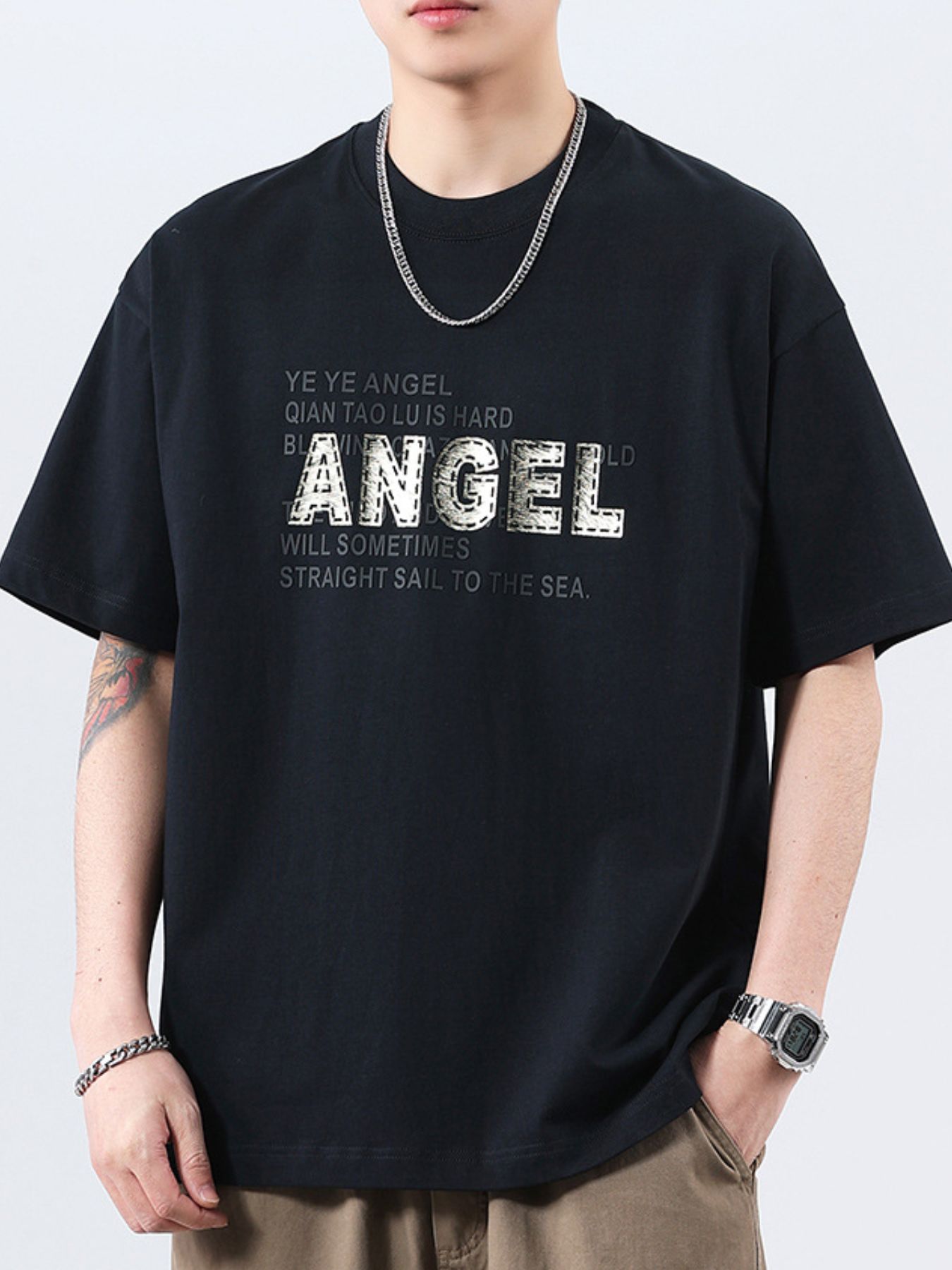 Men's Plus Size Letter Round Neck Short Sleeve T-Shirt