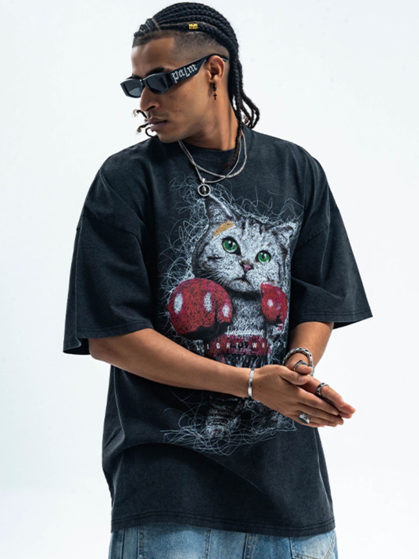 Men's Cat Graphic Vintage Wash T-Shirt