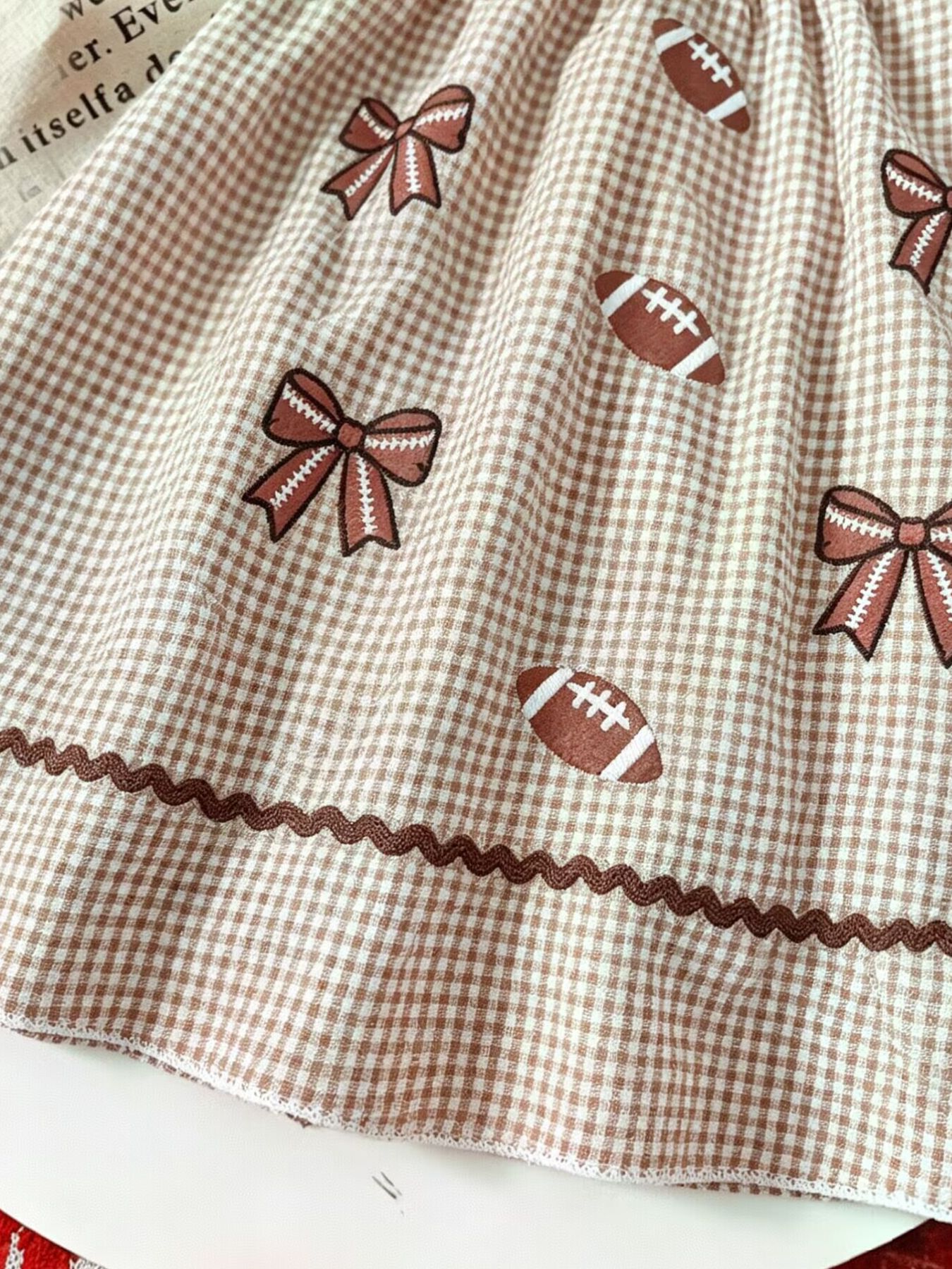 Children's Gingham Football Puff Sleeve Dress 4