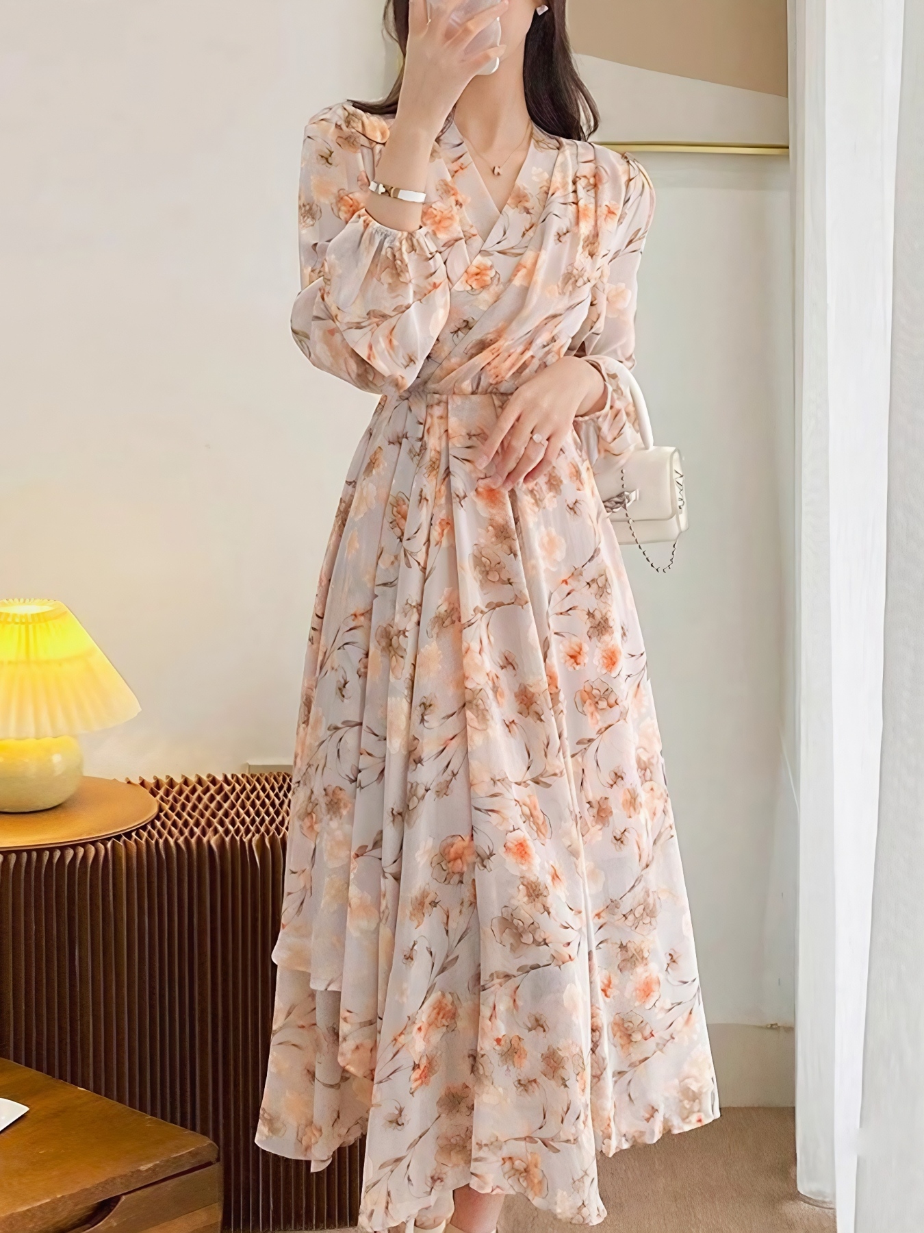 Floral Print Long Sleeve Midi Dress