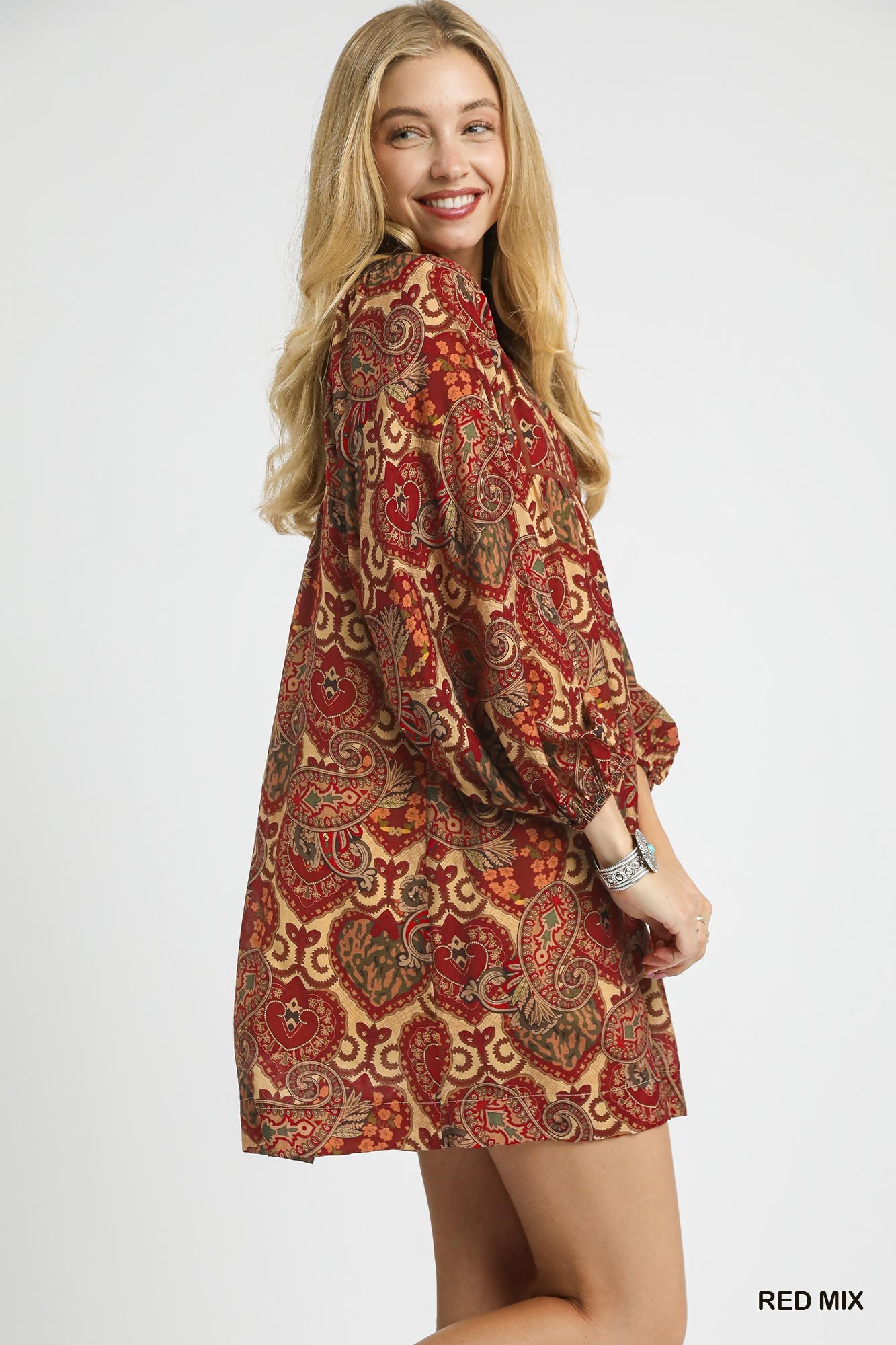 Umgee Boho Mix Paisley Babydoll Dress