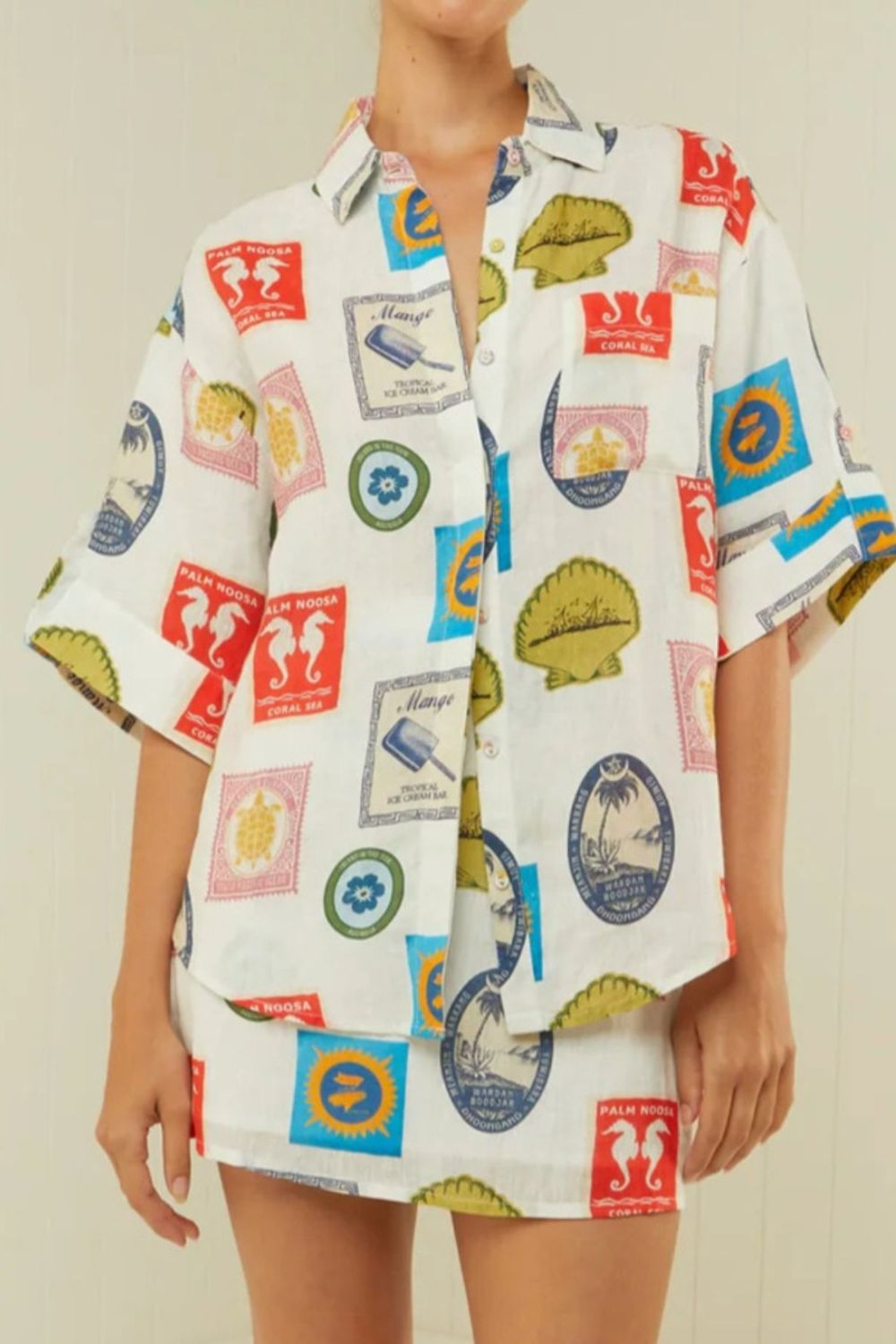 Printed Button Up Shirt and Skirt Set