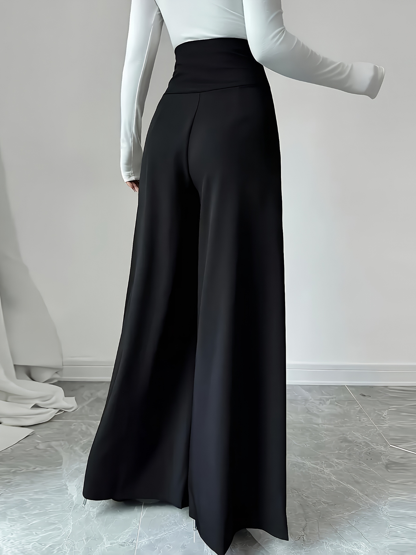 High Waist Wide Leg Button Decor Pants