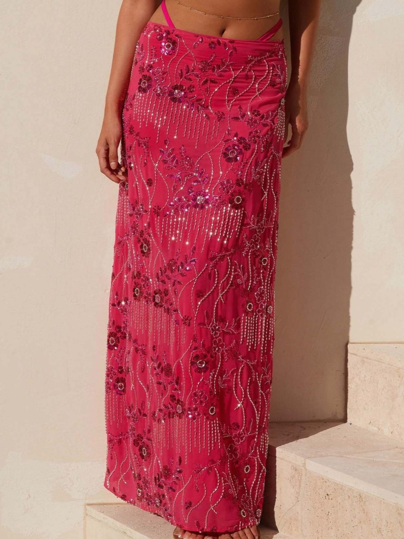 Embroidered Sequin Maxi Skirt