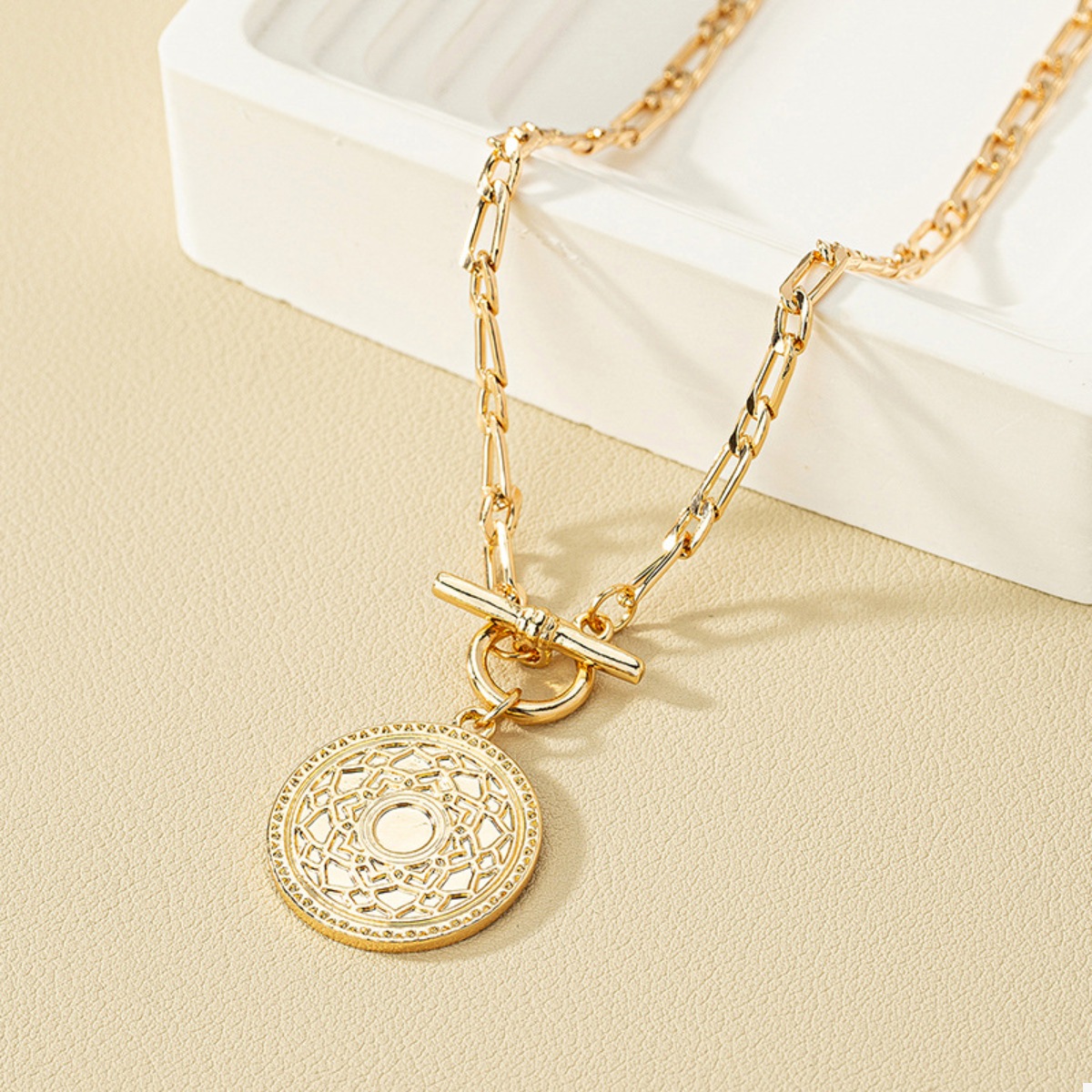 Chain Link Necklace with Vintage Coin Pendant