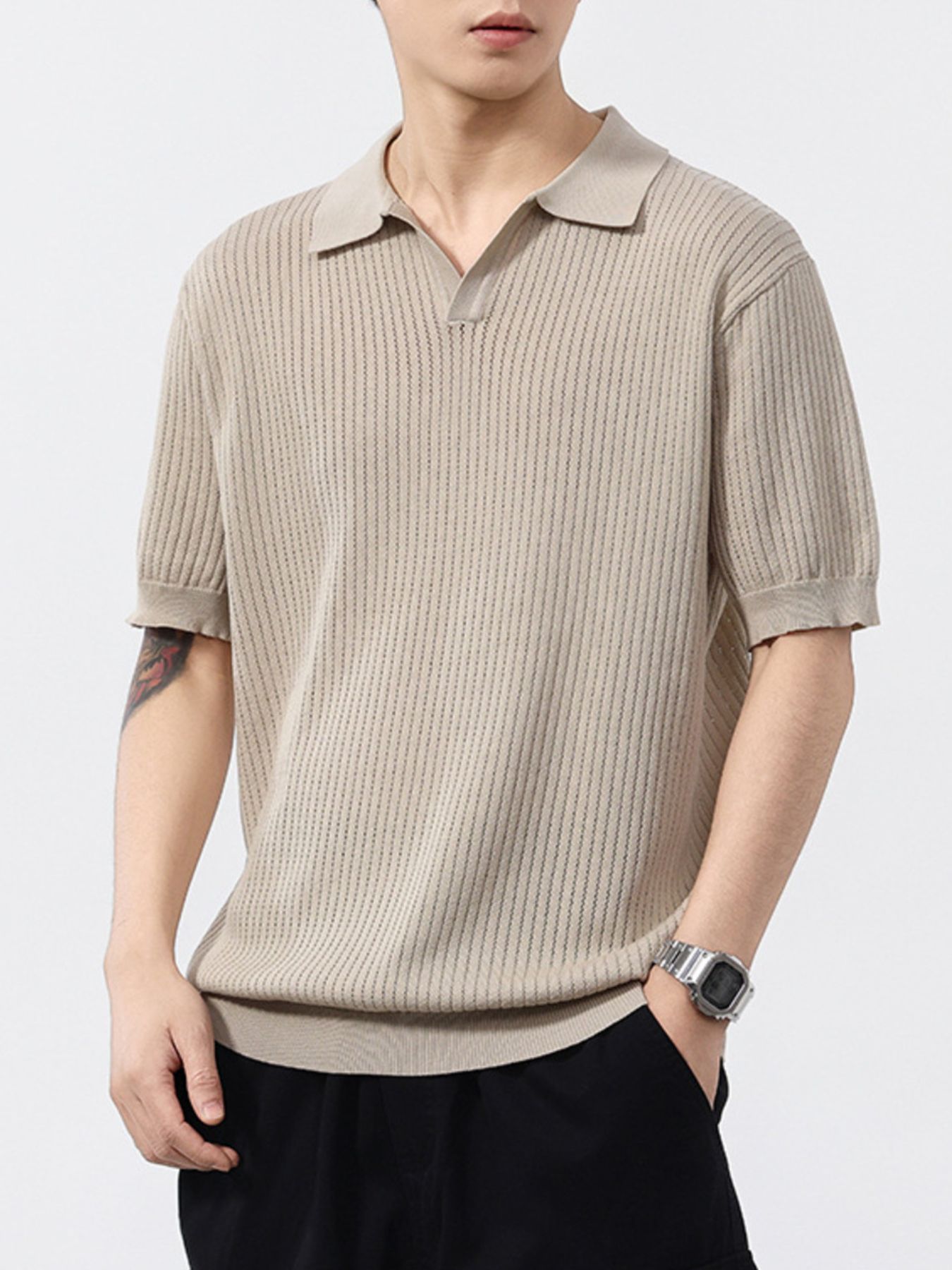 Men's Plus Size Ribbed Short Sleeve Polo