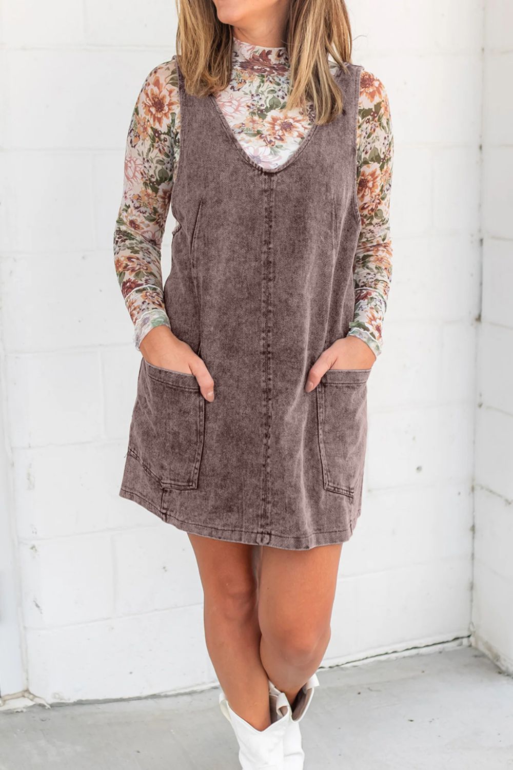 Vintage Wash Denim Overall Dress