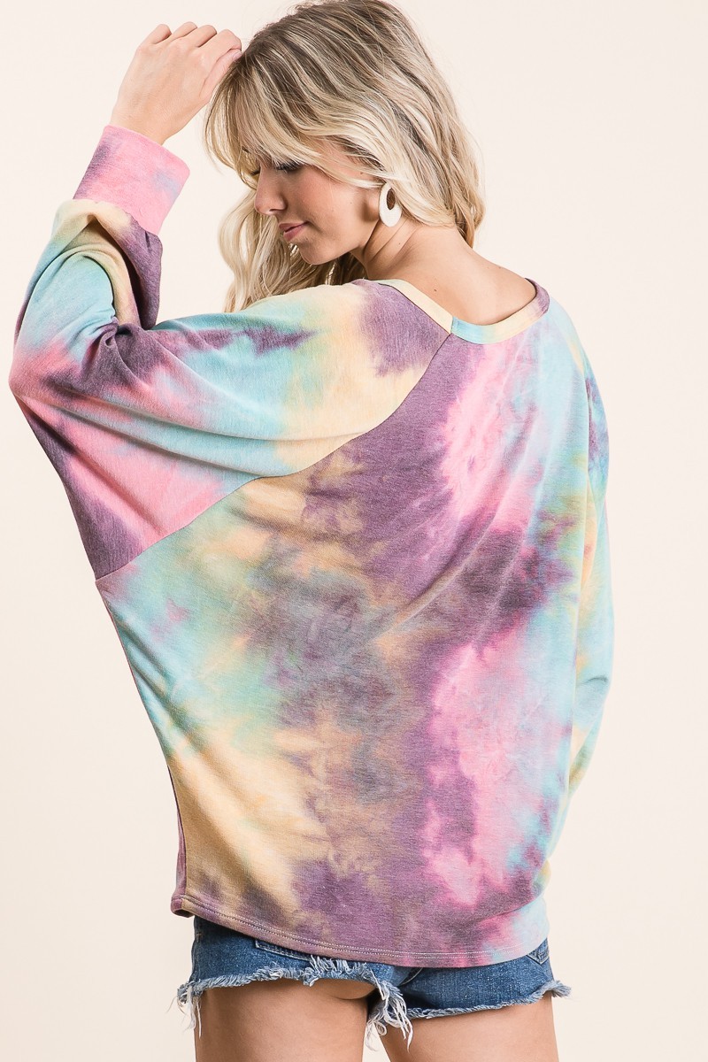 Tie Dye Terry Top With Dolman Sleeves