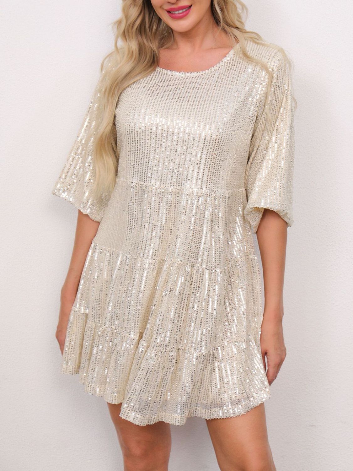 Sequin Round Neck Half Sleeve Mini Dress view 4