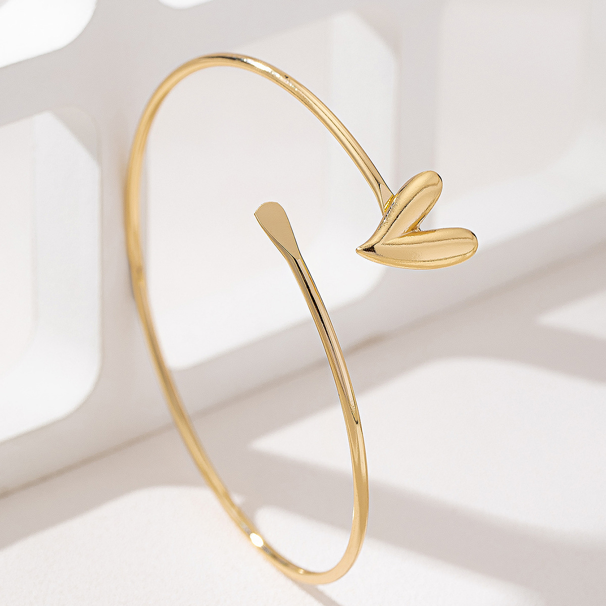 18K Gold-Plated Heart Adjustable Open Bracelet
