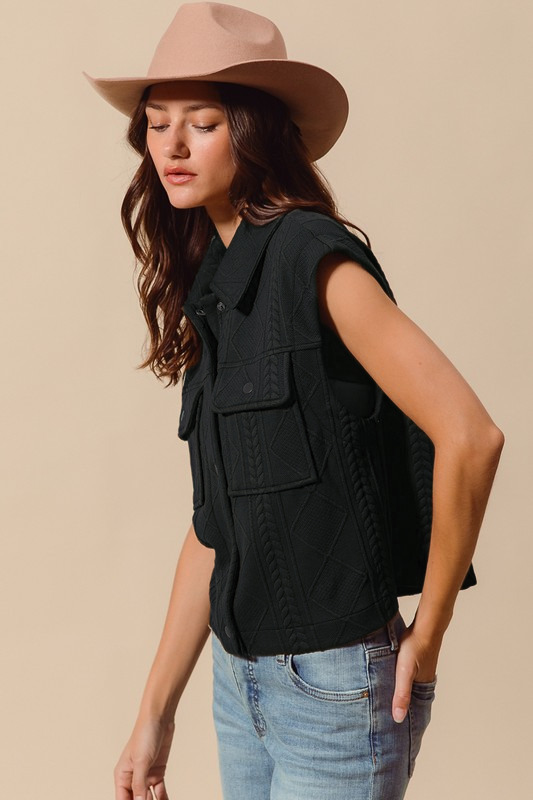 Cable Quilting Stitch Button Up Knit Vest