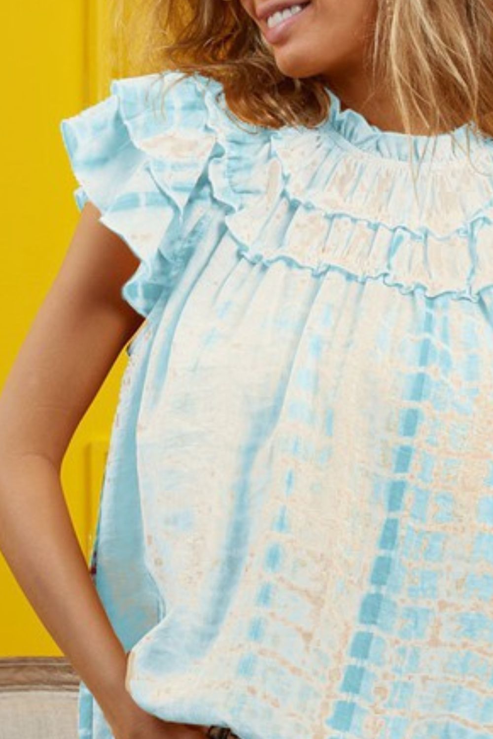 Tiered Ruffle Neck Tie Dye Top