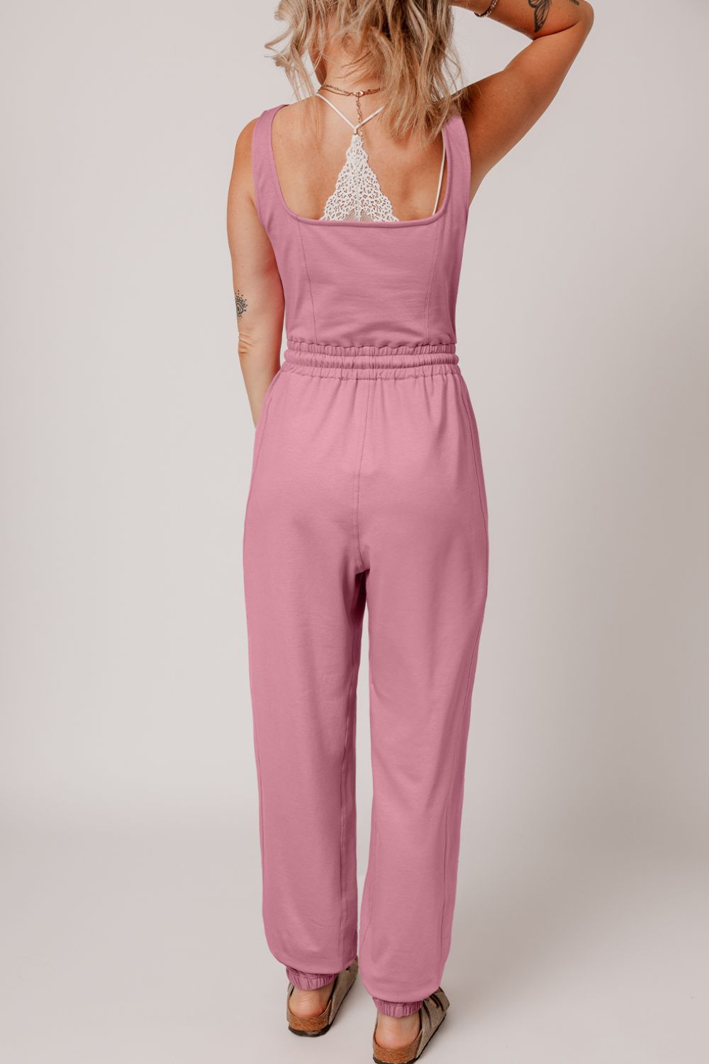 Elastic Waist Sleeveless Square Neck Jumpsuit