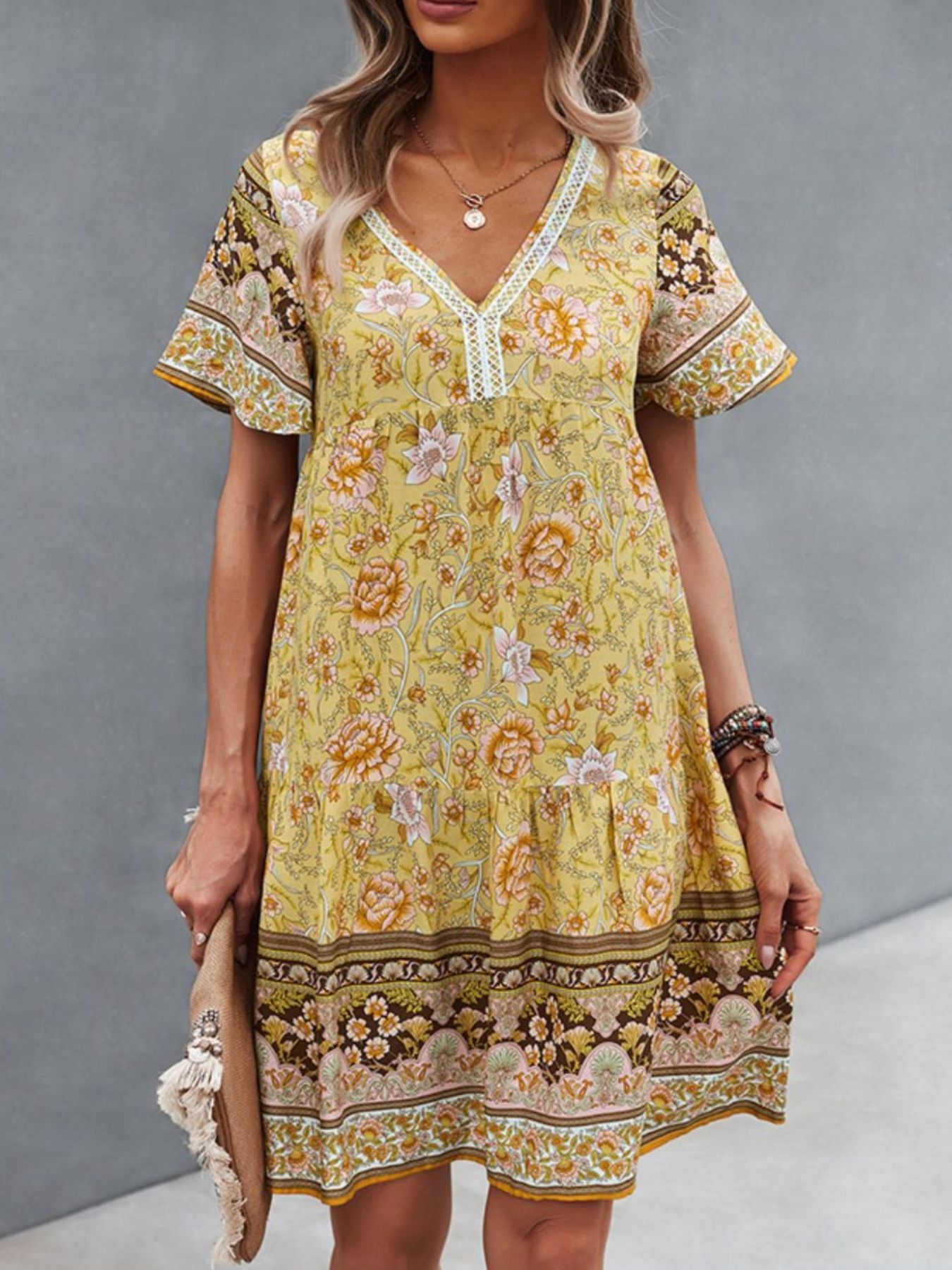 Floral Print V-Neck Summer Dress