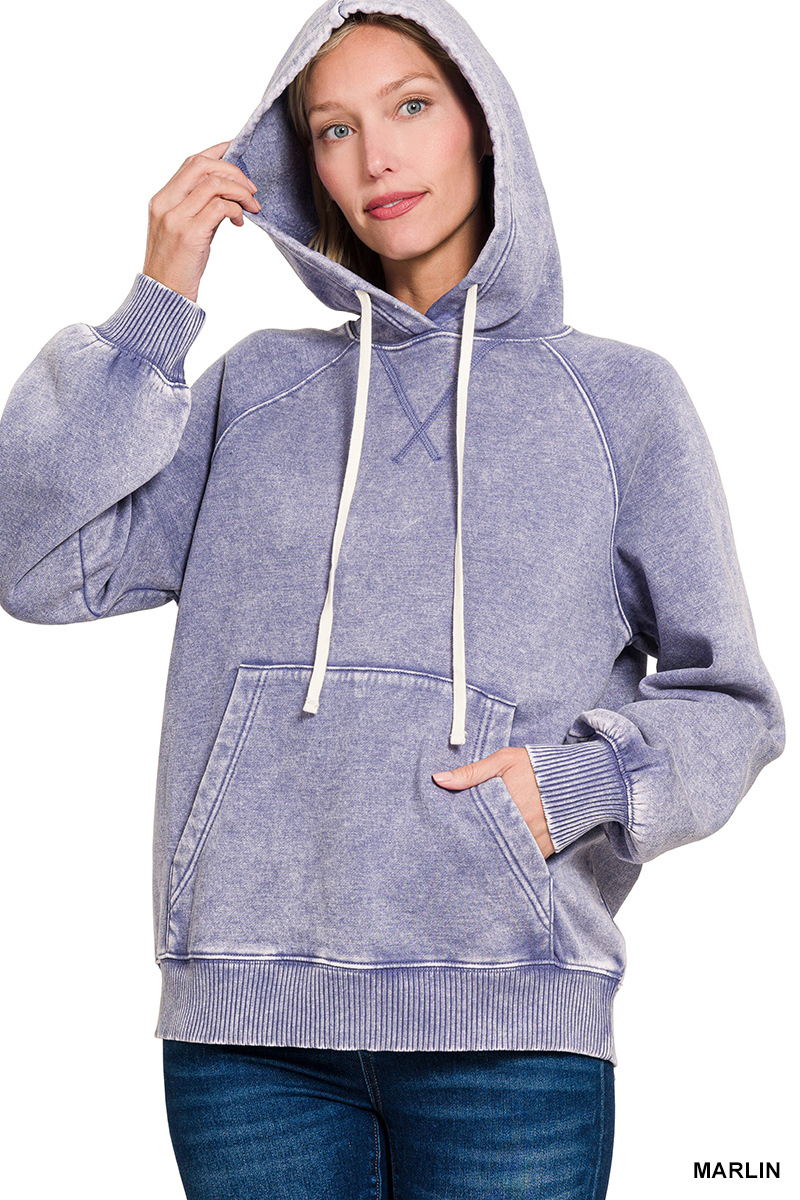 Acid Wash Fleece Hoodie with Kangaroo Pocket