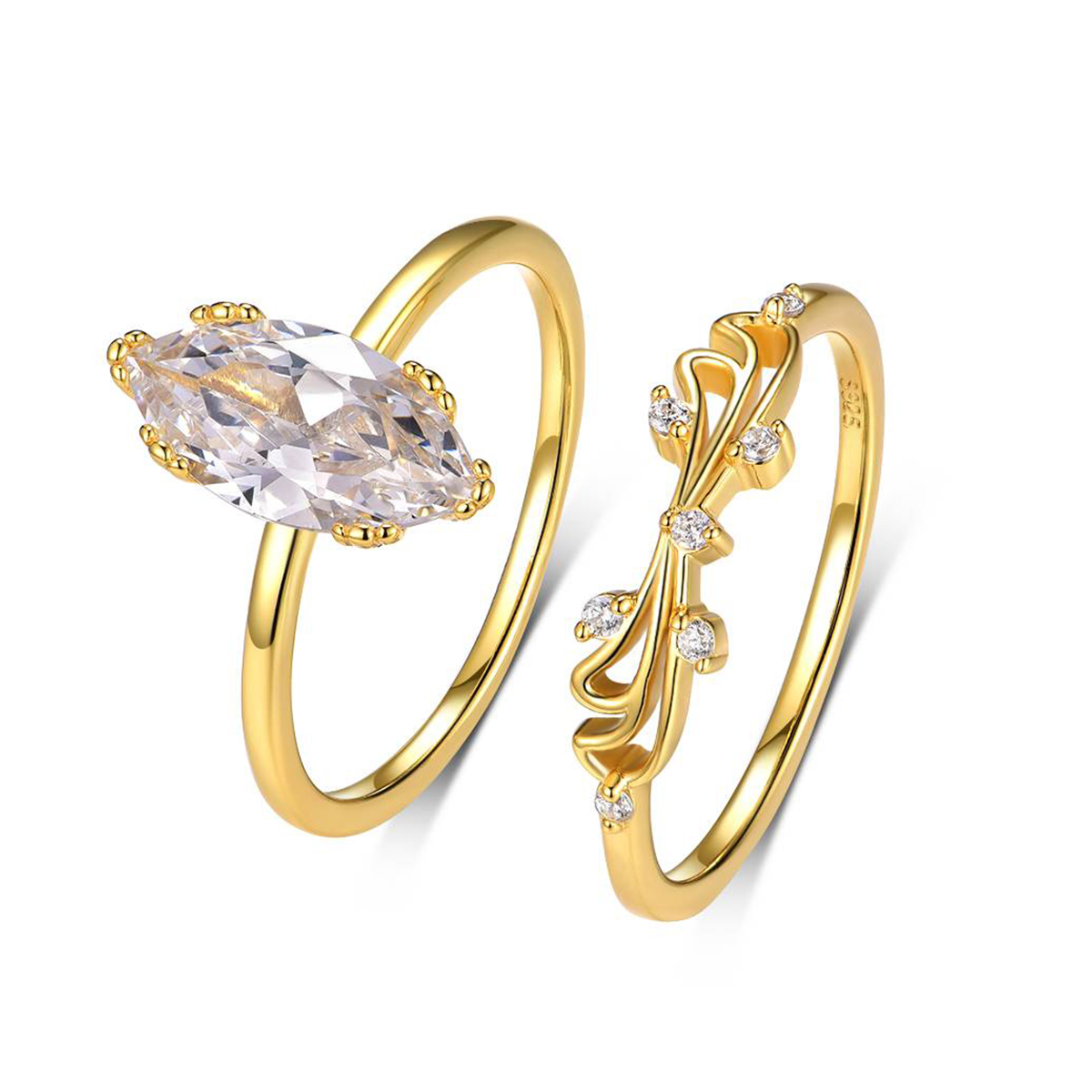 2 Piece 2 Carat Moissanite 925 Sterling Silver Zircon Ring